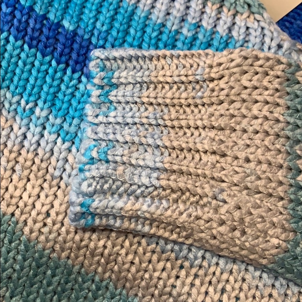 O&O Blue Multicolor Oversized Drop Shoulders Stripe Cable Knit Sweater Top NWT - Picture 9 of 13
